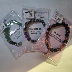 Bundle of Three 8mm Gemstone with Charm Bracelets NWT